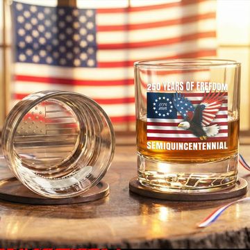 Discover 250 Years of Freedom Printed Whiskey Glass, Betsy Ross 250 Patriotic Gift