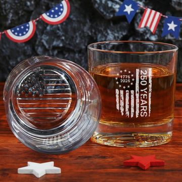 Discover 250 Years of Freedom Betsy Ross 1776 2026 Engraved Whiskey Glass
