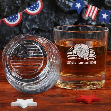 Discover 250 Years of Freedom Patriotic Eagle American Engraved Whiskey Glass