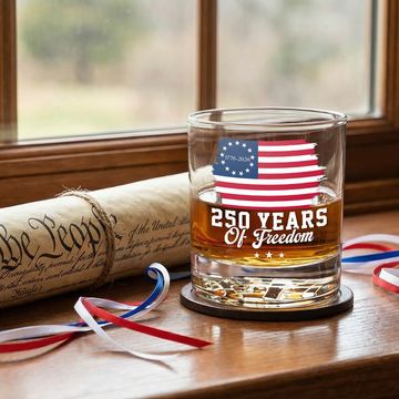Discover 250th Anniversary of America 1776 2026 Betsy Ross Printed Whiskey Glass