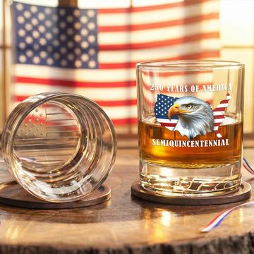 Discover 250 Years of America Printed Whiskey Glass Patriotic Gift