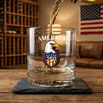 Discover America's 250th Anniversary 1776 2026 Eagle Printed Whiskey Old Fashioned Glass