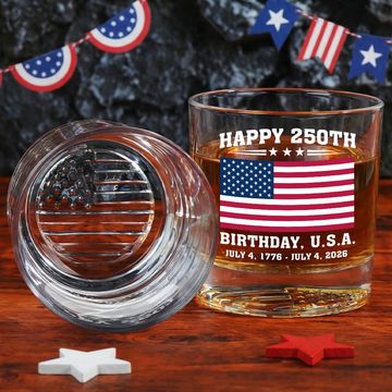 Discover Happy 250th Birthday American Patriotic Printed Whiskey Glass