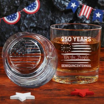 Discover America 250th Anniversary Engraved Whiskey Glass for 4th of July Gifting