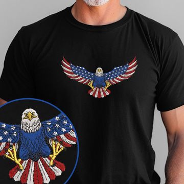 Discover Patriotic Eagle American Embroidered T-Shirt