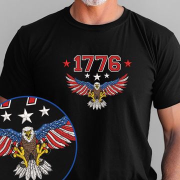 Discover Patriotic T-shirt Eagle America 1776 Embroidered T-Shirt