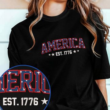 Discover Happy 4th of july, America Est. 1776 Embroidered T-Shirt