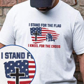 Discover Stand For The Flag, Kneel For The Cross Veteran Embroidered T-shirt