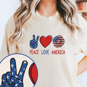Discover Happy 4th of july, Hippie Peace Love America Embroidered T-Shirt