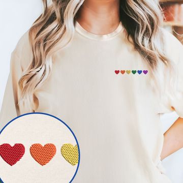 Discover LGBT Pride Rainbow Heart Love Is Love Embroidered T-Shirt