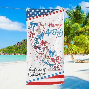 Discover American States Califonia Happy 4th of july Beach Towel
