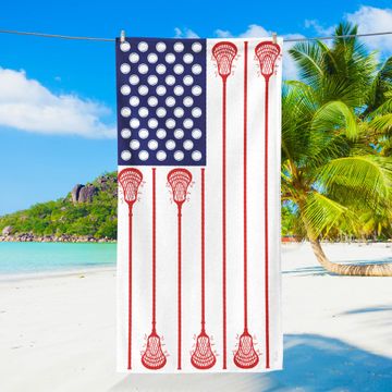 Discover Lacrosse American USA Flag Beach Towel Player Sport Game