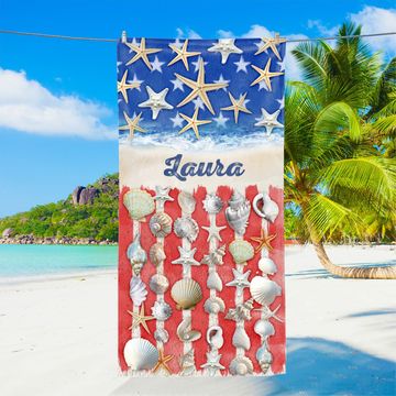 Discover Personalized Patriotic Summer Beach Starfish American Beach Towel