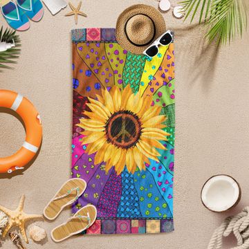 Discover Hippie Peace Sign Sunflower Beach Towel