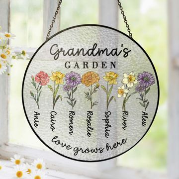 Discover Custom Family Birth Flowers Glass Suncatcher, Personalized Grandma's Garden Gift
