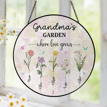 Discover Personalized Grandma's Garden Stained Glass Suncatcher, Birth Month Flowers Stained Glass, Mothers Day Gifts For Nana Custom Garden Decor