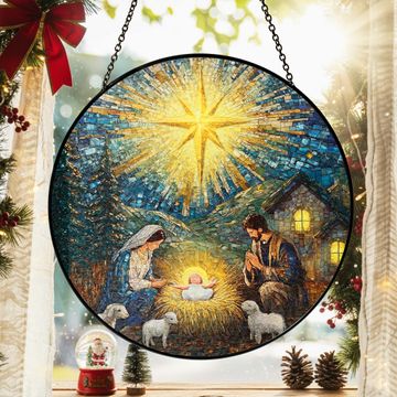 Discover Nativity of Jesus Stained Glass Suncatcher | Holy Night Christmas Decor