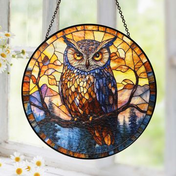 Discover Owl Stained Glass Suncatcher Window Hanging