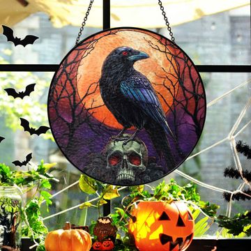 Discover Halloween Black Raven Stained Glass Suncatcher
