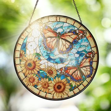 Discover Butterfly and Sunflower Stained Glass Suncatcher