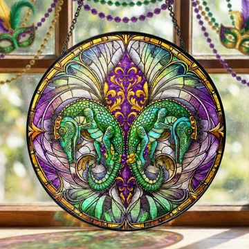 Discover Mardi Gras Suncatcher, Louisiana Fleur De Lis Alligator Window Decor