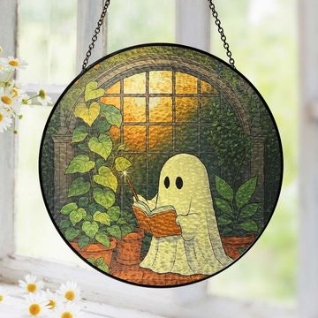 Discover Cute Ghost at Greenhouse Suncatcher - Stained Glass Window Hanging For Plant Lovers