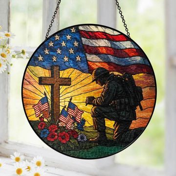 Discover Patriotic Kneeling Soldier Memorial Day Veteran Day Stained Glass Suncatcher