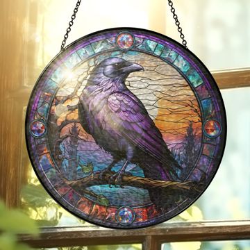 Discover Raven Stained Glass Suncatcher - Spiritual Gothic Window Hanging for Home Decor 3-Day Shipping