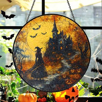 Discover Halloween Stained Glass Suncatcher - Spooky Witch Window Hanging for Home Decor