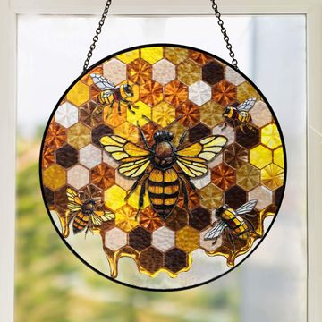 Discover Honeycomb Bee Stained Glass Suncatcher