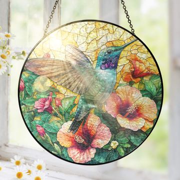 Discover Flagwix Hummingbird Stained Glass Suncatcher – Colorful Flower Window Art, Handmade Durable Glass Ornament, Perfect Gift for Nature Lovers 3-Day Shipping