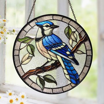 Discover Blue Jay Birdwatching Stained Glass Suncatcher