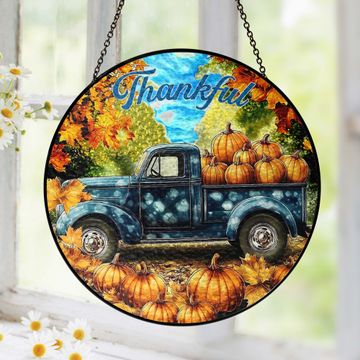 Discover Fall Truck Pumpkins Thanksful Stained Glass Suncatcher 3-Day Shipping