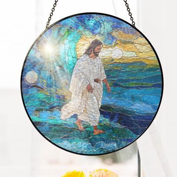 Discover Jesus Christ Stained Glass Suncatcher – Inspirational Handcrafted Religious Window Decor for Evergreen Spiritual Home and Gift 3-Day Shipping