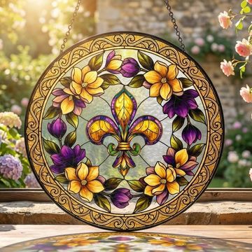 Discover Mardi Gras Fleur de Lis Stained Glass Suncatcher, Louisiana Window Hanging