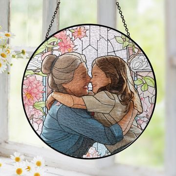 Discover Personalized Grandma And Grandkids Custom Photo Mother's Day Stained Glass Suncatcher