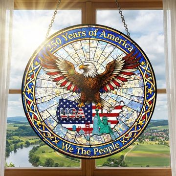 Discover 250 Years of America Patriotic Eagle Maps USA Stained Glass Suncatcher