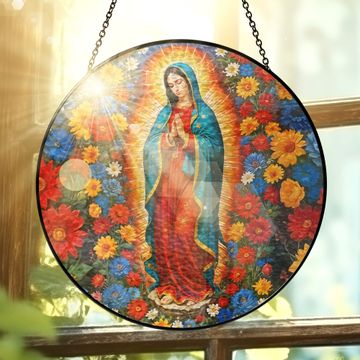Discover Stained Glass Suncatcher - Mary Christian Religious Hanging Ornament for Spiritual Home Garden Decor 3-Day Shipping