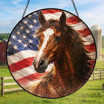 Discover American Horse Stained Glass Suncatcher Hanging for Patriotic Decoration