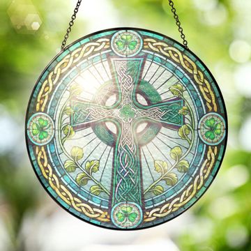 Discover Irish Celtic Cross Stained Glass Suncatcher Irish Sun Catcher Window Decoration 3-Day Shipping
