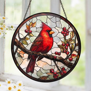 Discover Cardinal Bird Memorial Stained Glass Suncatcher
