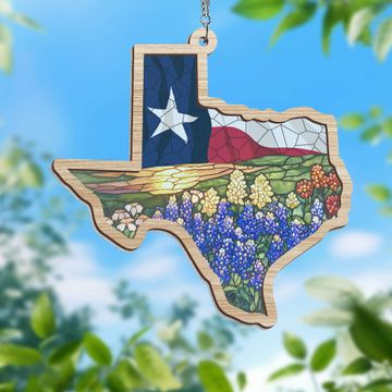 Discover Texas Flag and Bluebonnets Flower 2 Layered Hanging Suncatcher 3-Day Shipping