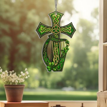 Discover Irish Celtic Cross And Harp Acrylic Suncatcher Hanging Sign