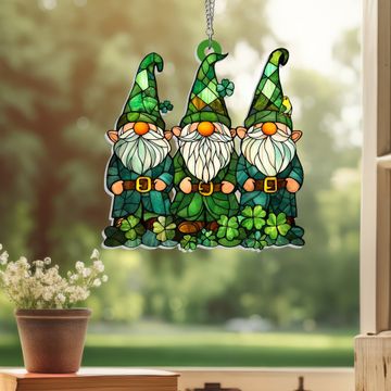 Discover St. Patrick's Day Gnomes Irish Shamrock Suncatcher Hanging Sign