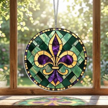 Discover Louisiana Fleur De Lis Suncatcher Mardi Gras Fleur de Lis Acrylic Hanging Sign