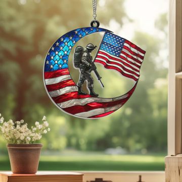 Discover Veterans Day American Soldier Crescent Moon Suncatcher Acrylic Hanging