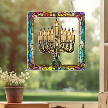 Discover Menorah Hanukkah Jewish Holiday Suncatcher Acrylic Hanging