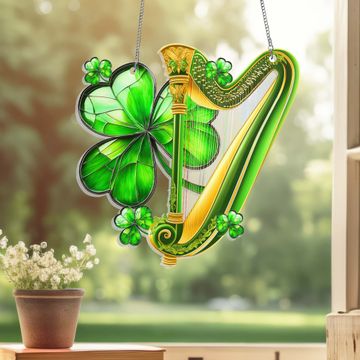 Discover Shamrock and Harp St. Patrick' s Day Suncatcher Hanging Sign