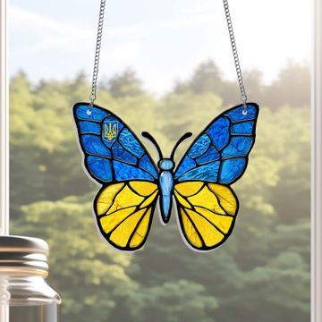 Discover Stand With Ukraine Butterfly Blue Yellow Acrylic Suncatcher Hanging Sign