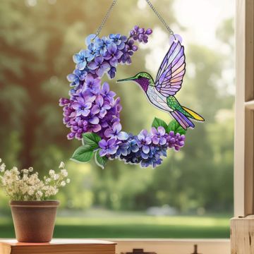 Discover Hummingbird and Lilac Branch  Suncatcher Acrylic Hanging